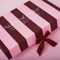 NursesChoice Christmas Gift Collection box in burgundy and blush pink stripes with a velvet ribbon