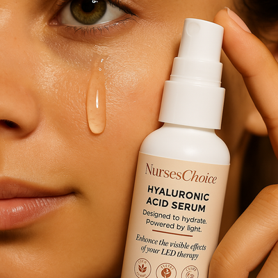 NursesChoice Hyaluronic Acid Serum 30ml, recommended by Nurse Lisa alongside LED light therapy at The Glow Co. Aesthetics Gordon Park Brisbane